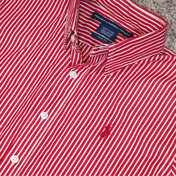 Ralph Lauren Red and White Striped Button-Down Shirt SLIM FIT - Picture 11 of 13